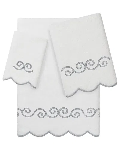 Linum Home Textiles 100% Turkish Cotton Symmetra Scallop 3pc Embellished Towel  Set In White
