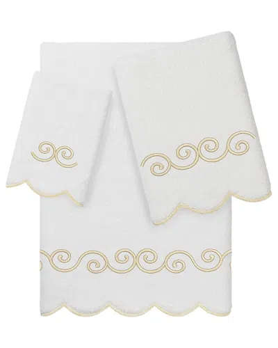 Linum Home Textiles 100% Turkish Cotton Symmetra Scallop 3pc Embellished Towel  Set In White