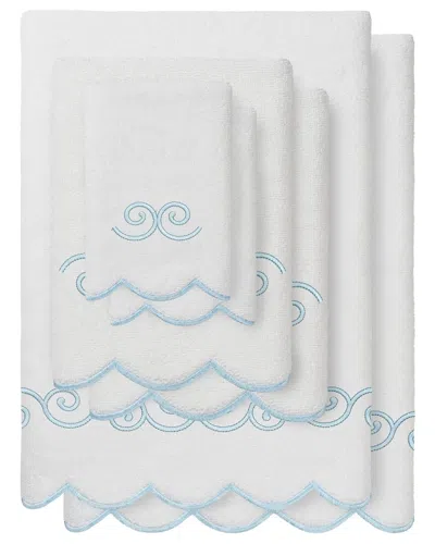 Linum Home Textiles 100% Turkish Cotton Symmetra Scallop 6pc Embellished Towel  Set In Blue
