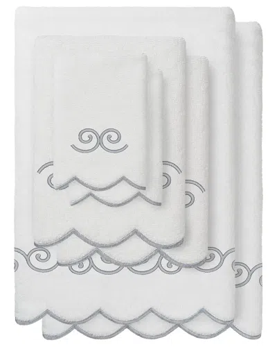 Linum Home Textiles 100% Turkish Cotton Symmetra Scallop 6pc Embellished Towel  Set In White