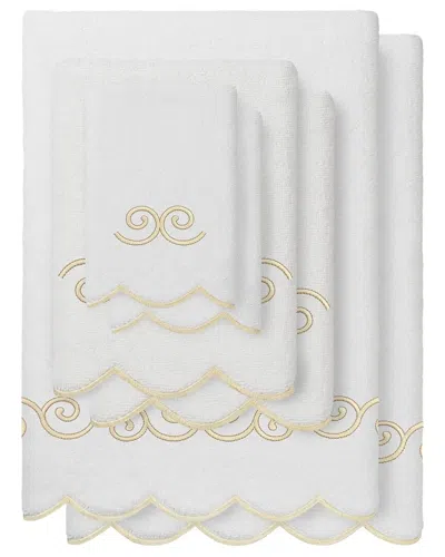 Linum Home Textiles 100% Turkish Cotton Symmetra Scallop 6pc Embellished Towel  Set In White
