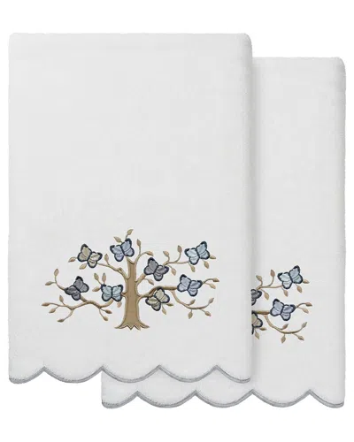 Linum Home Textiles 100% Turkish Cotton Teresa Scallop 2pc Embellished Bath  Towel Set In White
