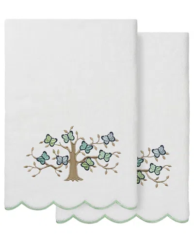 Linum Home Textiles 100% Turkish Cotton Teresa Scallop 2pc Embellished Bath  Towel Set In White