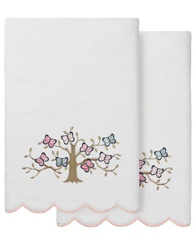 Linum Home Textiles 100% Turkish Cotton Teresa Scallop 2pc Embellished Bath  Towel Set In White