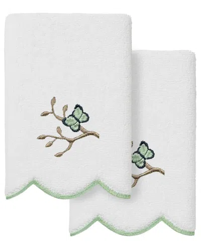 Linum Home Textiles 100% Turkish Cotton Teresa Scallop 2pc Embellished  Fingertip Towel Set In White