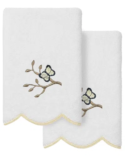 Linum Home Textiles 100% Turkish Cotton Teresa Scallop 2pc Embellished  Fingertip Towel Set In White