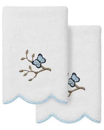 Linum Home Textiles 100% Turkish Cotton Teresa Scallop 2pc Embellished  Fingertip Towel Set In White