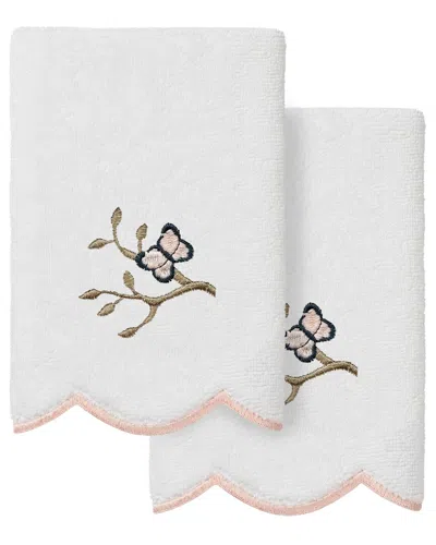 Linum Home Textiles 100% Turkish Cotton Teresa Scallop 2pc Embellished  Fingertip Towel Set In White