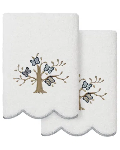 Linum Home Textiles 100% Turkish Cotton Teresa Scallop 2pc Embellished Hand  Towel Set In White