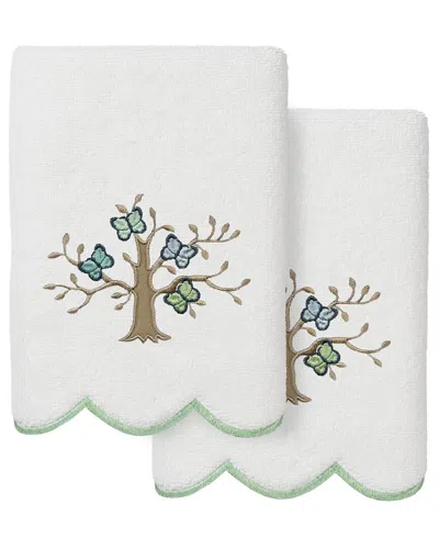Linum Home Textiles 100% Turkish Cotton Teresa Scallop 2pc Embellished Hand  Towel Set In White