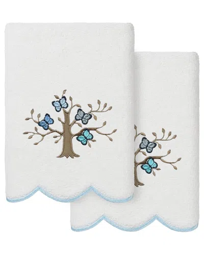 Linum Home Textiles 100% Turkish Cotton Teresa Scallop 2pc Embellished Hand  Towel Set In White