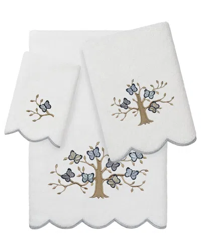 Linum Home Textiles 100% Turkish Cotton Teresa Scallop 3pc Embellished Towel  Set In White