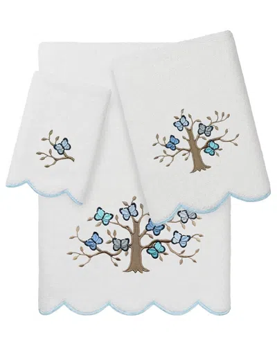 Linum Home Textiles 100% Turkish Cotton Teresa Scallop 3pc Embellished Towel  Set In White