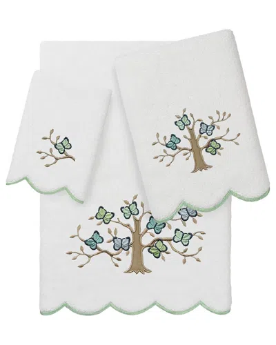 Linum Home Textiles 100% Turkish Cotton Teresa Scallop 3pc Embellished Towel  Set In White