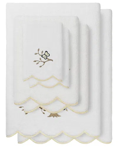 Linum Home Textiles 100% Turkish Cotton Teresa Scallop 6pc Embellished Towel  Set In White