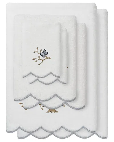 Linum Home Textiles 100% Turkish Cotton Teresa Scallop 6pc Embellished Towel  Set In White
