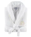 Linum Home Textiles 100% Turkish Cotton Unisex Personalized Waffle Weave Terry Bathrobe With Satin Piped Trim In White
