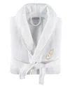 Linum Home Textiles 100% Turkish Cotton Unisex Personalized Waffle Weave Terry Bathrobe With Satin Piped Trim In White