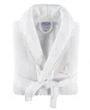 Linum Home Textiles 100% Turkish Cotton Unisex Personalized Waffle Weave Terry Bathrobe With Satin Piped Trim In White