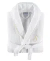 Linum Home Textiles 100% Turkish Cotton Unisex Personalized Waffle Weave Terry Bathrobe With Satin Piped Trim In White