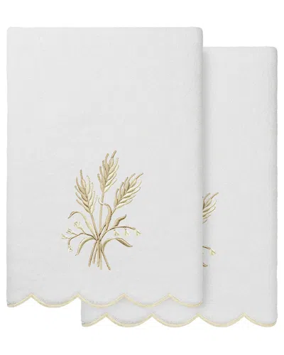 Linum Home Textiles 100% Turkish Cotton Whitney Scallop 2pc Embellished Bath  Towel Set In White