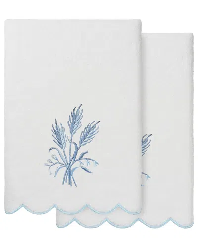 Linum Home Textiles 100% Turkish Cotton Whitney Scallop 2pc Embellished Bath  Towel Set In White