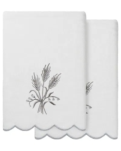 Linum Home Textiles 100% Turkish Cotton Whitney Scallop 2pc Embellished Bath  Towel Set In White