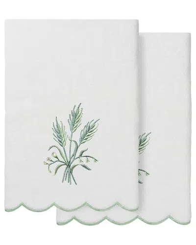 Linum Home Textiles 100% Turkish Cotton Whitney Scallop 2pc Embellished Bath  Towel Set In White
