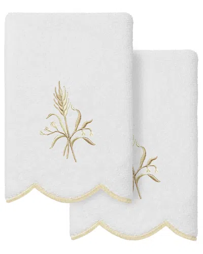 Linum Home Textiles 100% Turkish Cotton Whitney Scallop 2pc Embellished  Fingertip Towel Set In White