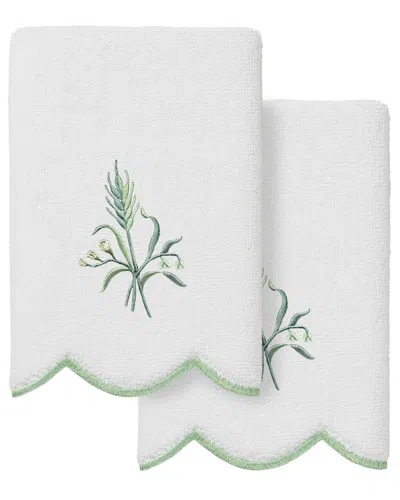 Linum Home Textiles 100% Turkish Cotton Whitney Scallop 2pc Embellished  Fingertip Towel Set In White