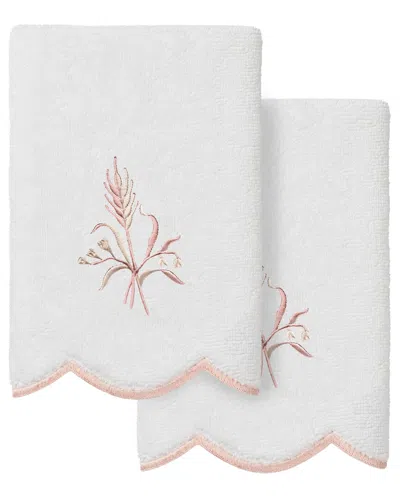 Linum Home Textiles 100% Turkish Cotton Whitney Scallop 2pc Embellished  Fingertip Towel Set In White