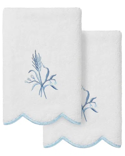 Linum Home Textiles 100% Turkish Cotton Whitney Scallop 2pc Embellished  Fingertip Towel Set In Blue