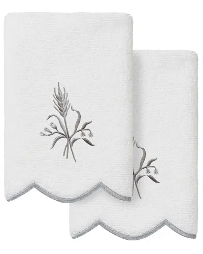Linum Home Textiles 100% Turkish Cotton Whitney Scallop 2pc Embellished  Fingertip Towel Set In Gray