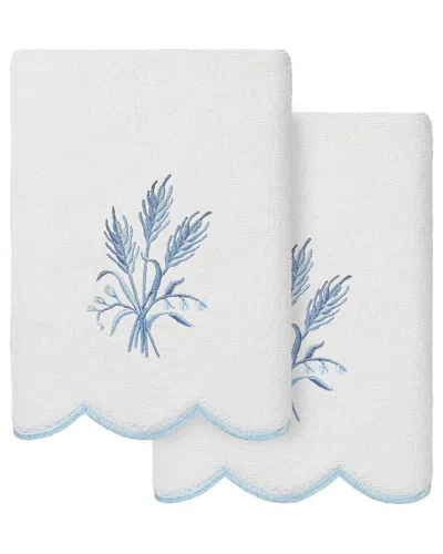 Linum Home Textiles 100% Turkish Cotton Whitney Scallop 2pc Embellished Hand  Towel Set In Blue