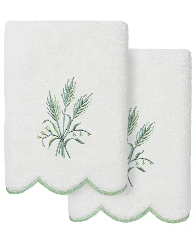 Linum Home Textiles 100% Turkish Cotton Whitney Scallop 2pc Embellished Hand  Towel Set In Green