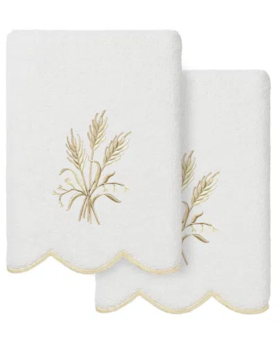 Linum Home Textiles 100% Turkish Cotton Whitney Scallop 2pc Embellished Hand  Towel Set In White