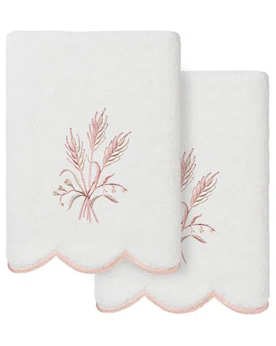 Linum Home Textiles 100% Turkish Cotton Whitney Scallop 2pc Embellished Hand  Towel Set In White