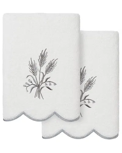 Linum Home Textiles 100% Turkish Cotton Whitney Scallop 2pc Embellished Hand  Towel Set In White