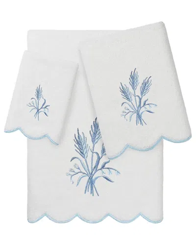 Linum Home Textiles 100% Turkish Cotton Whitney Scallop 3pc Embellished Towel  Set In Blue