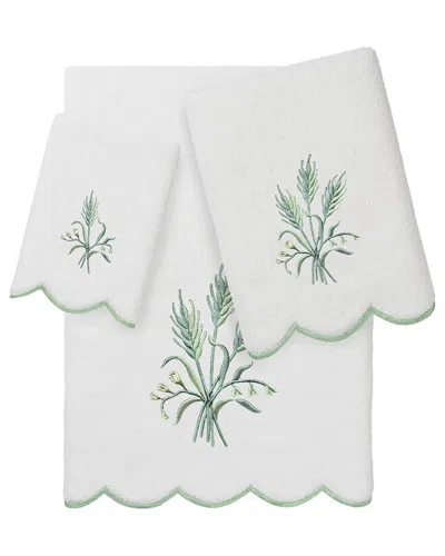 Linum Home Textiles 100% Turkish Cotton Whitney Scallop 3pc Embellished Towel  Set In Green