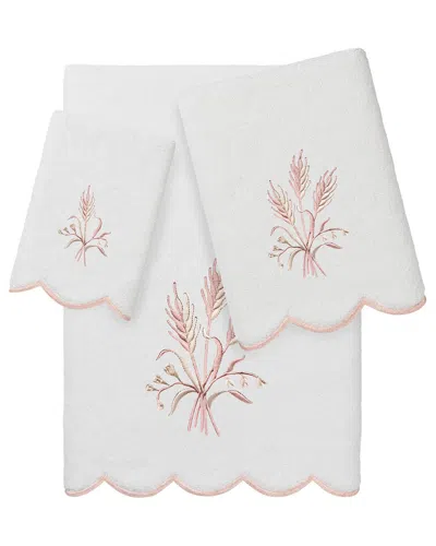 Linum Home Textiles 100% Turkish Cotton Whitney Scallop 3pc Embellished Towel  Set In Pink