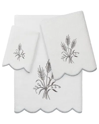 Linum Home Textiles 100% Turkish Cotton Whitney Scallop 3pc Embellished Towel  Set In White