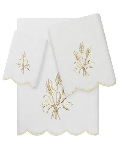 Linum Home Textiles 100% Turkish Cotton Whitney Scallop 3pc Embellished Towel  Set In Gold