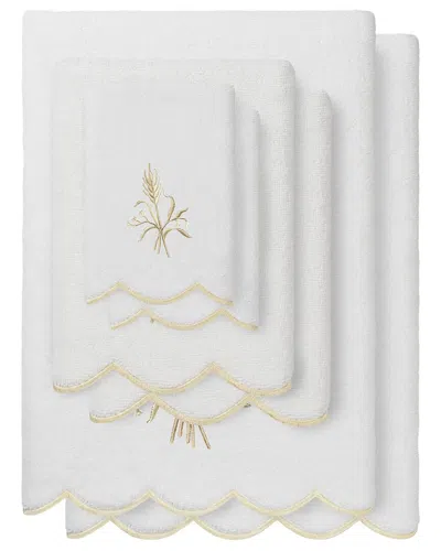 Linum Home Textiles 100% Turkish Cotton Whitney Scallop 6pc Embellished Towel  Set In White