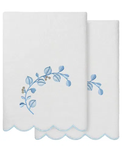 Linum Home Textiles 100% Turkish Cotton Wild Branch Scallop 2pc Embellished  Bath Towel Set In Blue