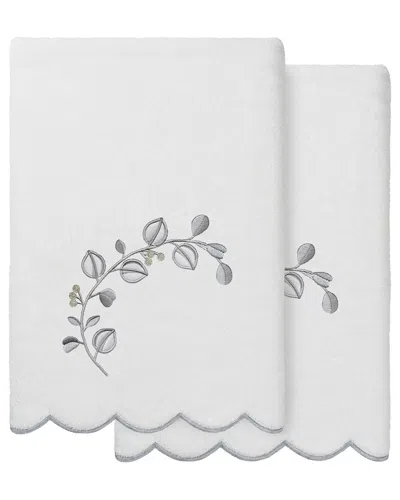 Linum Home Textiles 100% Turkish Cotton Wild Branch Scallop 2pc Embellished  Bath Towel Set In Gray