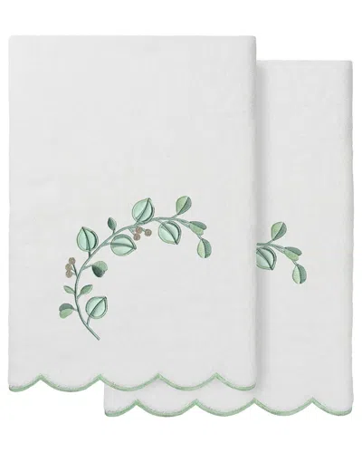 Linum Home Textiles 100% Turkish Cotton Wild Branch Scallop 2pc Embellished  Bath Towel Set In Green