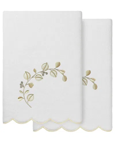 Linum Home Textiles 100% Turkish Cotton Wild Branch Scallop 2pc Embellished  Bath Towel Set In White