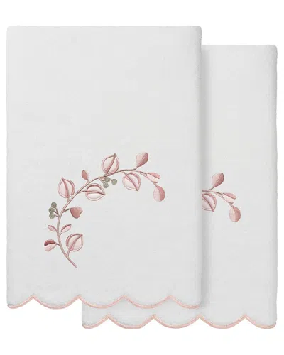 Linum Home Textiles 100% Turkish Cotton Wild Branch Scallop 2pc Embellished  Bath Towel Set In White