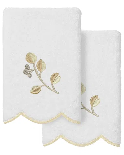 Linum Home Textiles 100% Turkish Cotton Wild Branch Scallop 2pc Embellished  Fingertip Towel Set In White